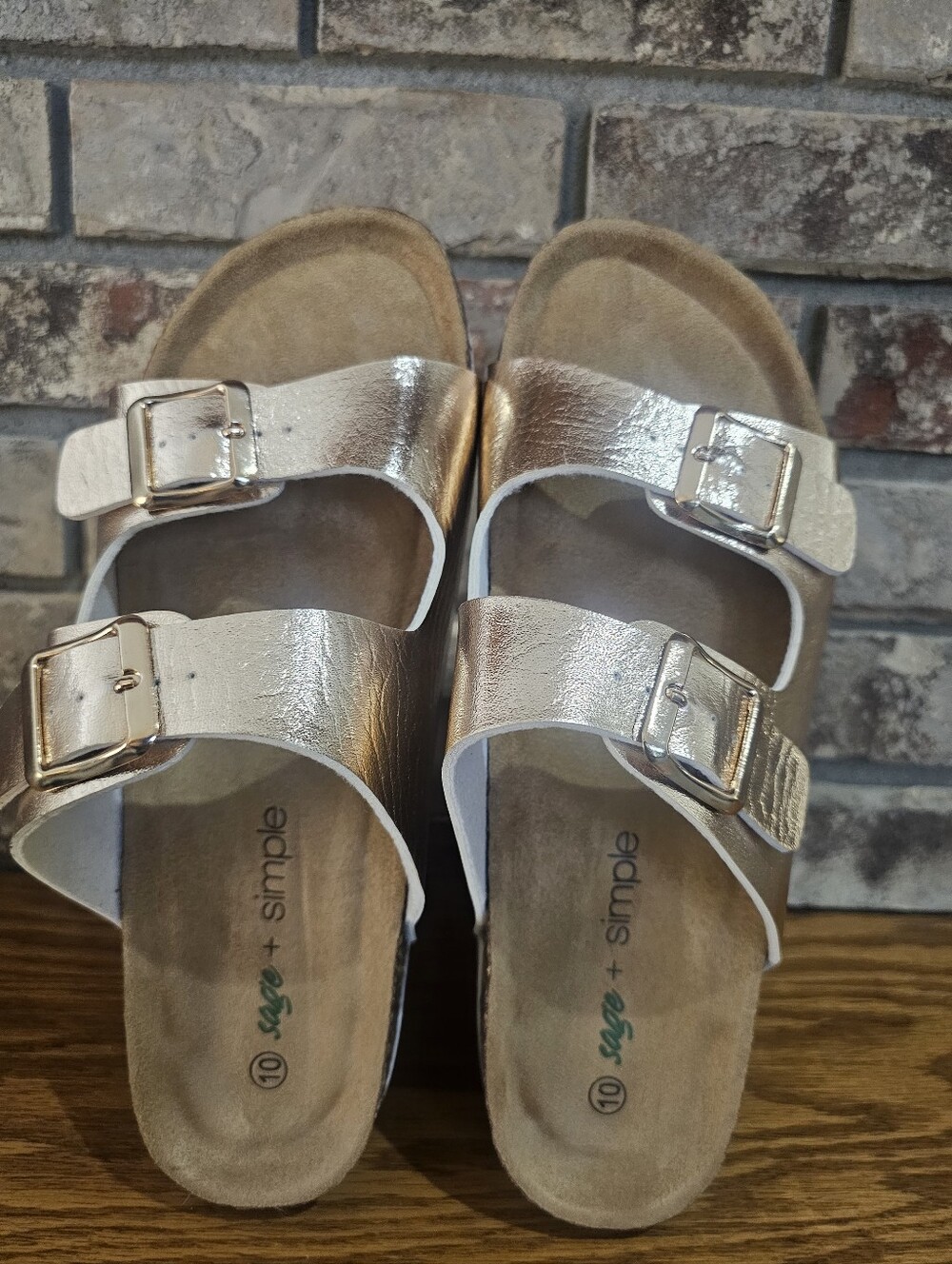 ✨️Metallic Rose Gold Double-Buckle Slide Sandals